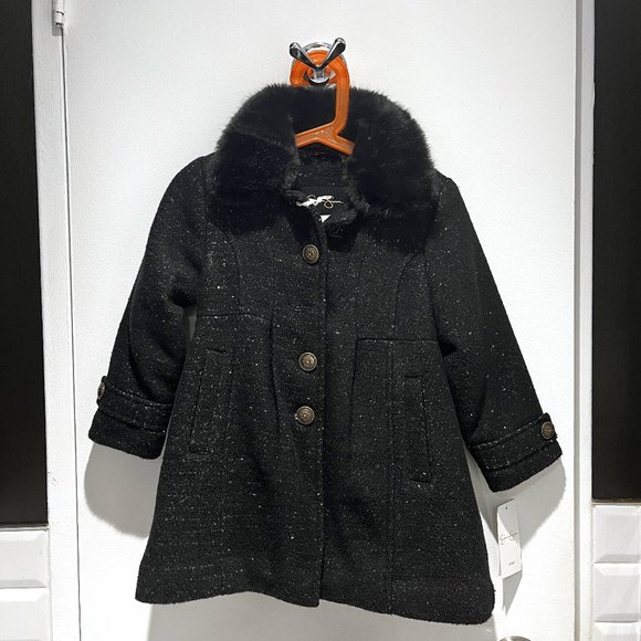 Jessica Simpson - Girls peacoat, faux-fur collar, sparkles in Black (Size 4) NWT - Picture 1 of 4